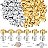 Tyqour 80 PCS Crimp Beads for Jewelry Making Supplies, Crimping Beads, Brass Crimp Bead Covers, Gold Silver Spacer Bead for Earring Necklace DIY Beading Supplies