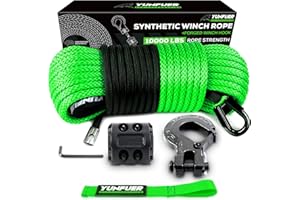 YUNFUER Synthetic Winch Rope Cable Kit, 1/4" x 50ft 10000LBS Green Winch Rope with Protective Sleeve, Forged Winch Hook, Rubb