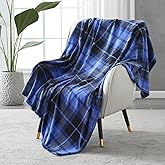 SOCHOW Flannel Fleece Throw Blanket 50 x 60 Inches, All Season Plaid Blue Blanket for Bed, Couch, Car