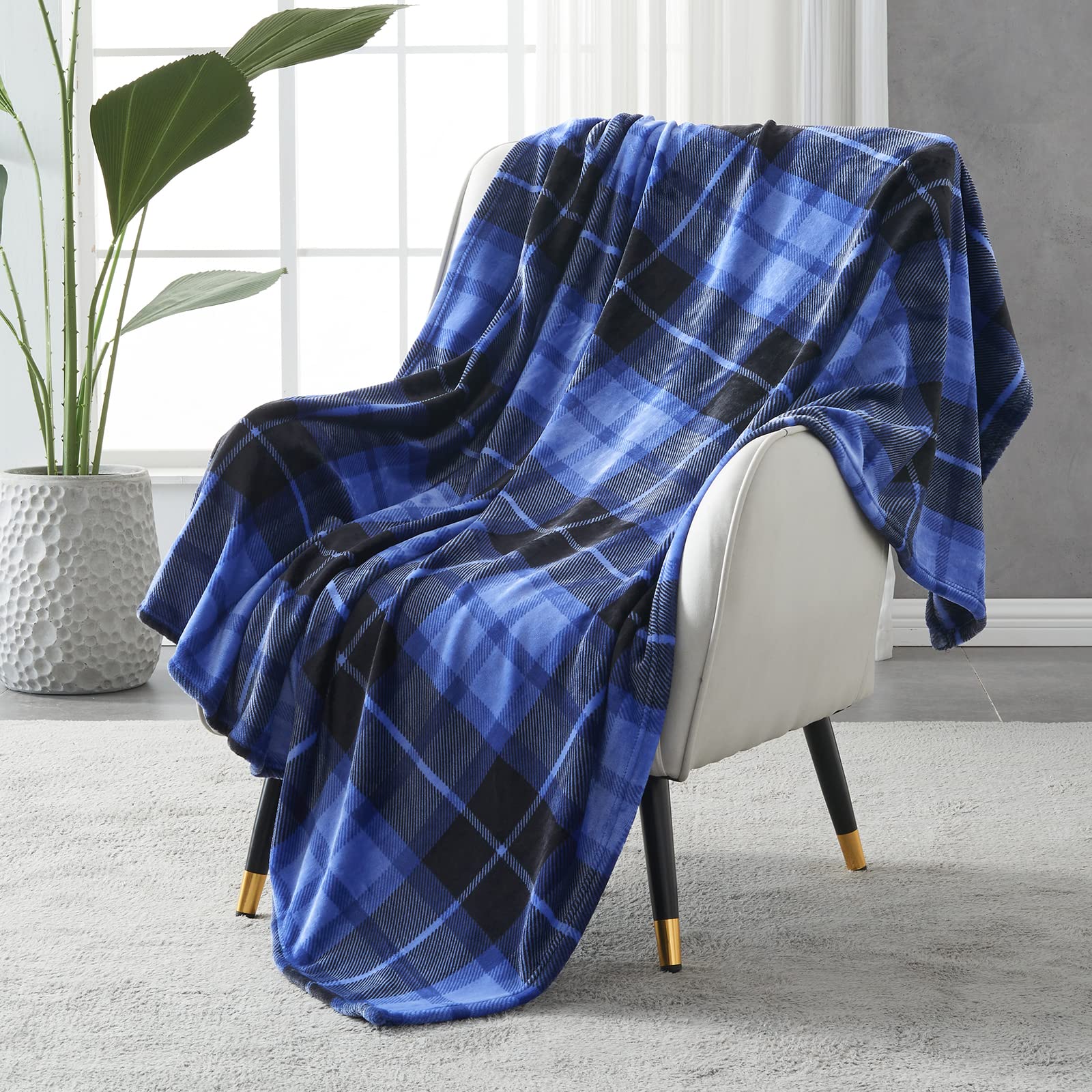 SOCHOW Flannel Fleece Blanket 150cm×200cm, All Season Plaid Blue Blanket for Bed, Couch,Car