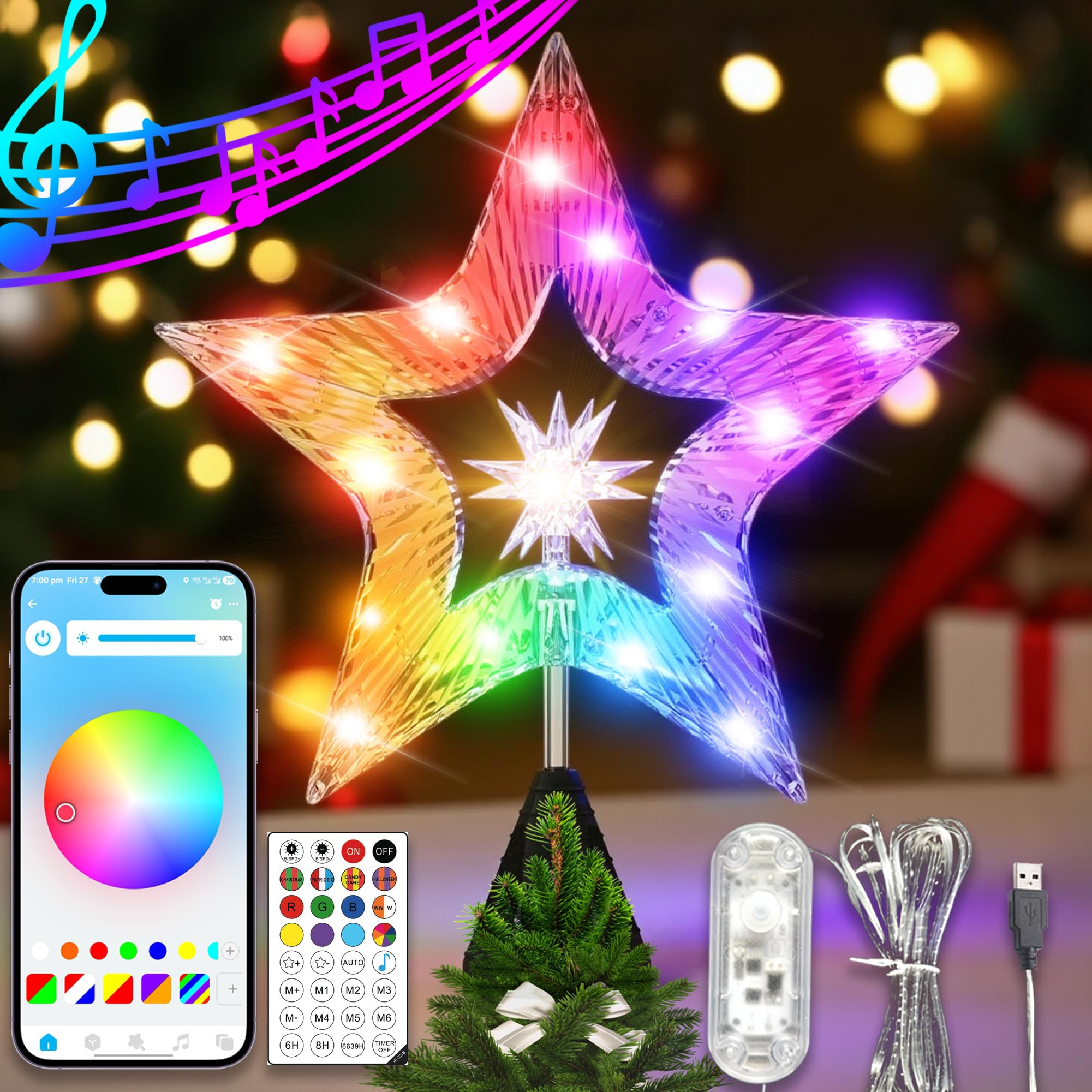 Photo 1 of ***STOCK PHOTO FOR REFERENCE ONLY***LiuZpatial 10" Christmas Tree Star Topper with Lights, Shatterproof Plastic Star Christmas Tree Topper Lighted for Christmas Tree Decorations, RGB Glow & USB Plug in