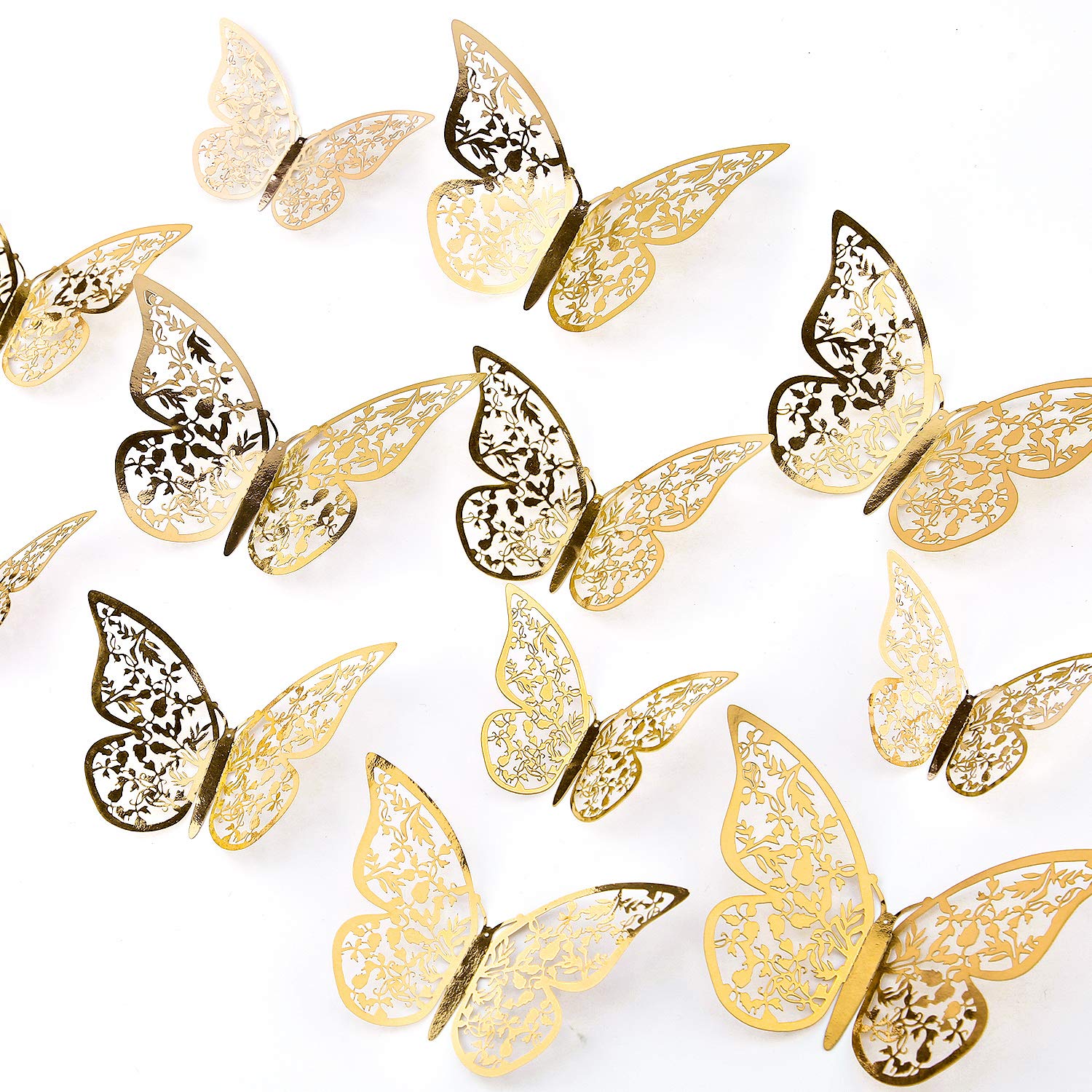 AIEX 24pcs 3D Butterfly Wall Stickers 3 Sizes Butterfly Wall Decals Room (Gold)