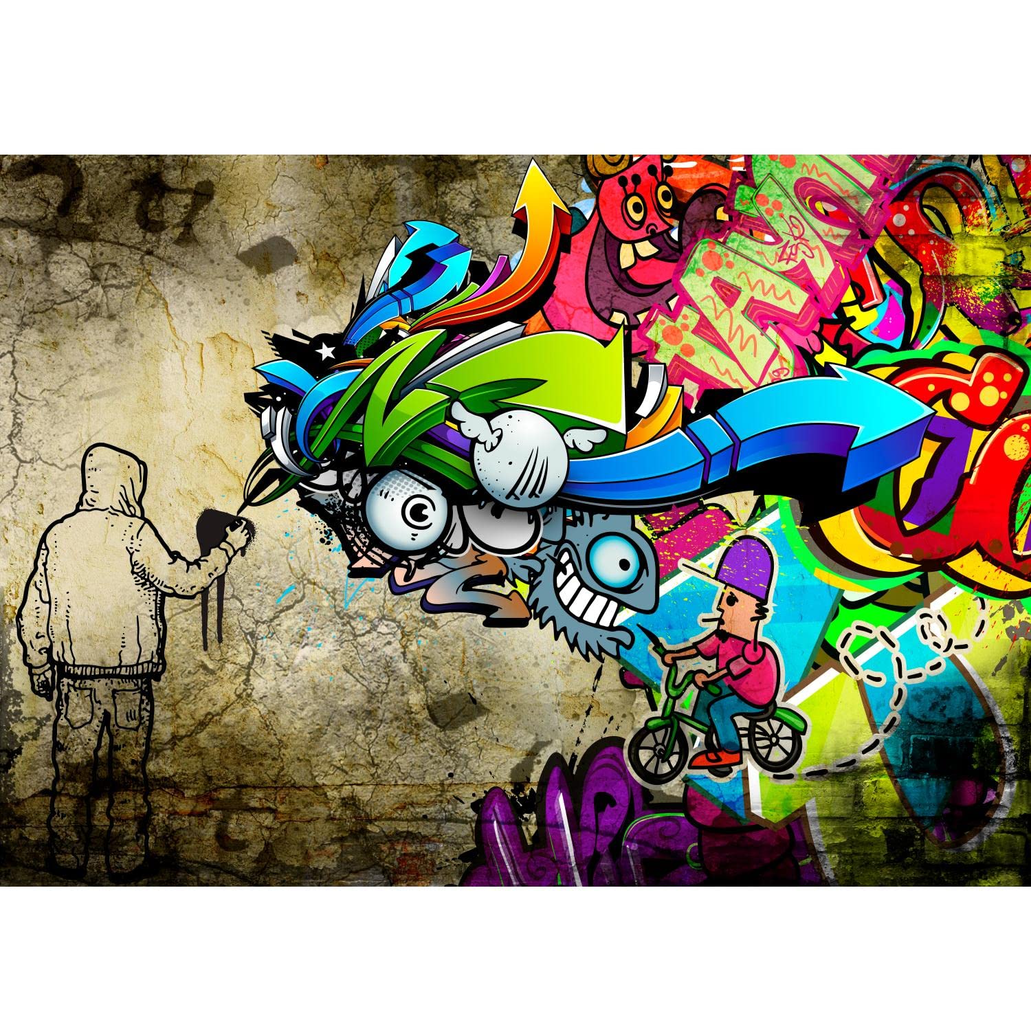 Runa Art Photo Wallpaper Graffiti Street Art 352 x 250 cm Non-Woven Wall Art XXL Moderne Living Room Bedroom Colorful 9066011a