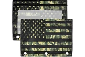 Kcldeci Pencil Pouch for 3 Ring Binder, Camouflage American Flag 2 Pack Binder Pencil Pouch with Clear Window Pencil Bags with Zipper Pencil Case for Binder