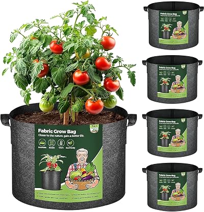 T4U 5-Pack 10 Gallon Fabric Grow Bags Heavy Duty with Handles