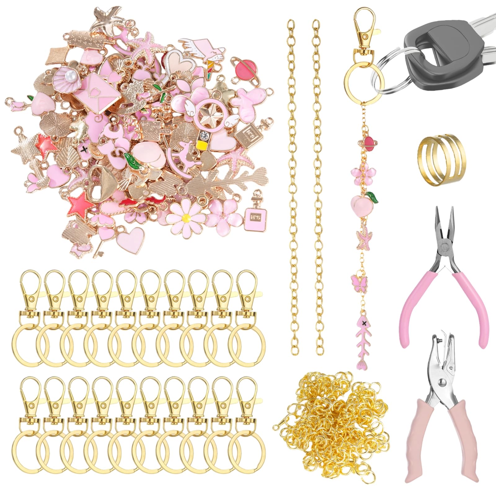 Photo 1 of ***PARTIAL SET, SELLING AS IS, FINAL SALE***DORMIYA 325PCS DIY Lip Gloss Charms Keychain Kit with Random Pendants, Pliers, Jump Rings, 8.2 ft Chains, Hole Punch, DIY Charms Lip Gloss Keychain Supplies for Jewelry Making, DIY Crafts***PARTIAL SET, SELLING 