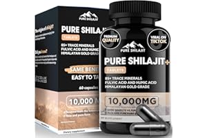 Pure Shilajit Capsules, Maximum Potency Organic Pills with Trace Minerals for Energy & Immune Support, for Men & Women, Natural Supplement from Himalayan Resin, 60 Tablets
