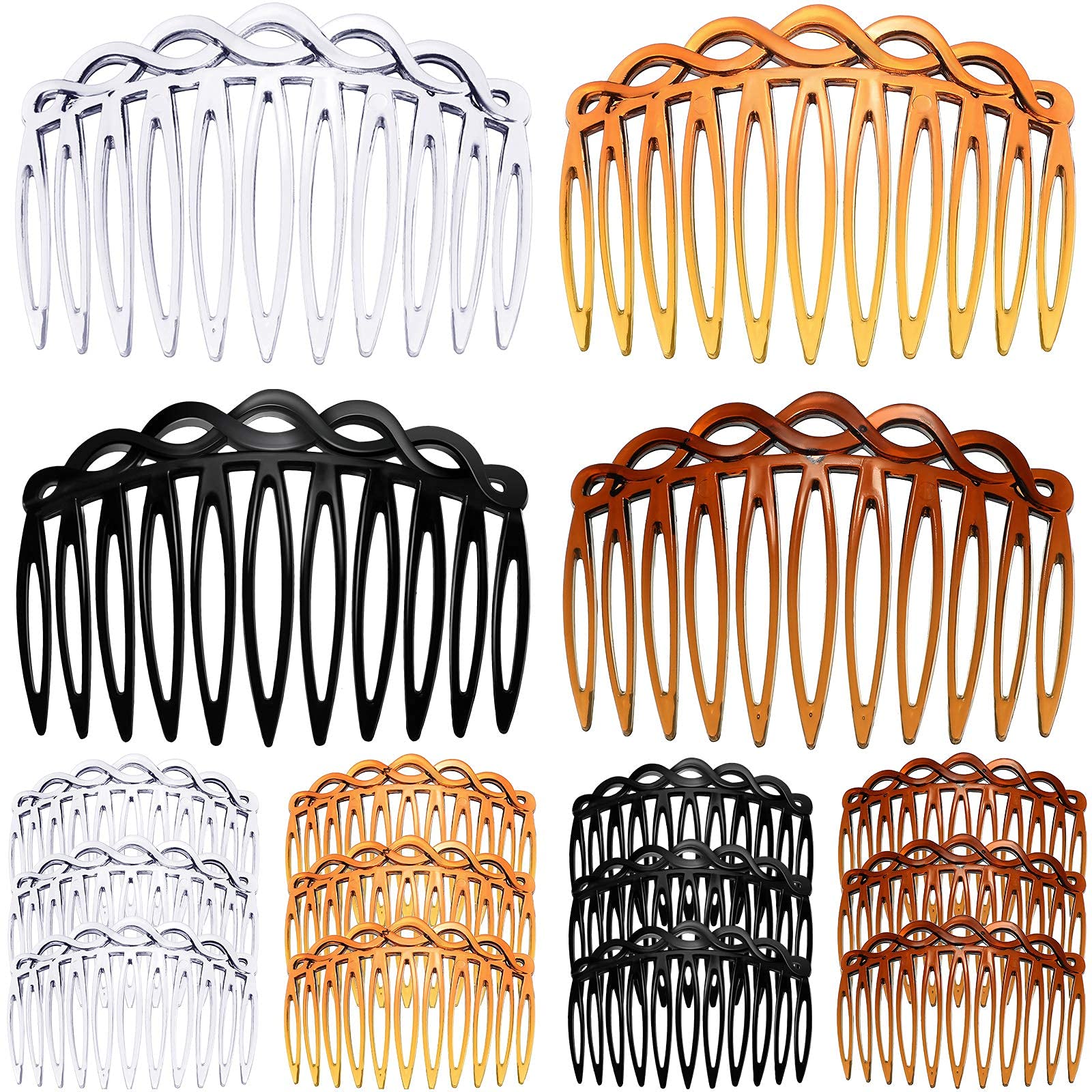 WILLBOND 16 Pieces Women Hair Comb Accessories French Hair Side Combs Plastic Twist Decorative Comb Clips for Women Bridal Wedding Veil Teeth(Black, Transparent, Light Coffee, Dark Coffee)