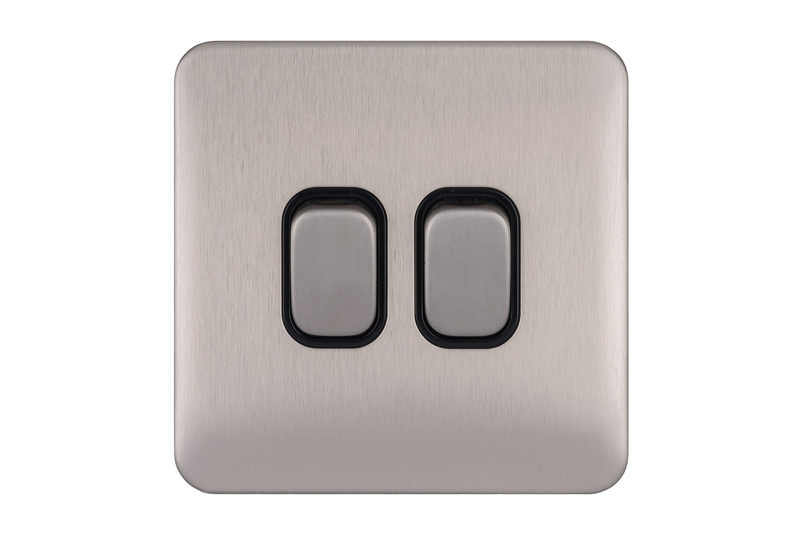 Schneider Electric Lisse Screwless Deco - Double 2 Way Light Switch, 10AX, GGBL1022BSS, Stainless Steel with Black Insert