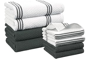 Casa Platino 8PC Grey Kitchen Towels, 16"x26", Cotton Kitchen Towels, Summer Kitchen Towels, Kitchen Cleaning Towels, Gray Kitchen Towels, Towels for Kitchen Cotton, Kitchen Towels Grey - Grey