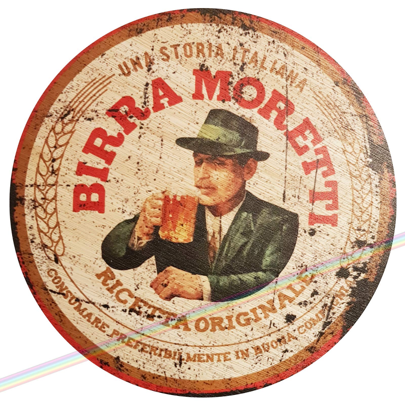 Circle Wooden Signs Mancave Vintage Retro Wood Bar Pub Wall Sign Diameter 19cm (Birra Moretti)