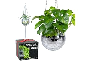 SCANDINORDICA Disco Ball Planter – Value Package: Disco Planter with Chain, Macrame Hanger and Acrylic Stand for Desk, Self W