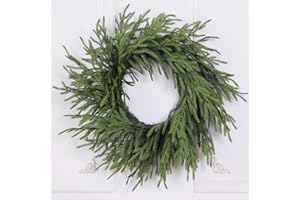 VIERENA Real Touch Norfolk Pine Wreath - 24" Artificial Christmas Wreath Faux Pine Green Wreath for Front Door, Wall, Windows, Xmas Decoration