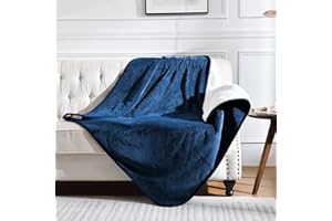 Yaning Waterproof Blanket for Bed Couch Sofa, Soft Liquid Pee Proof Pet Blanket for Dog Puppy Cat, Reversible Sherpa Fleece Blanket for Furniture Protector (Navy Blue, 60x80 inches)