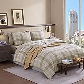 AMBERSPACE Full Size Comforter Sets, Khaki Green Plaid Bedding Set 7 Piece for Boys Girls Teen, Classic Homestead-Style Kids Comforter Set Bed in A Bag with Sheets, Pillowcases & Shams