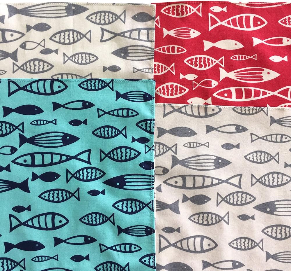 Set of 6, Ocean Fish Theme Luncheon Cocktail Cloth Napkins, Under the Sea Nautical Themed Party Favors for Birthdays, Wedding, Baby Shower 13”x 13”