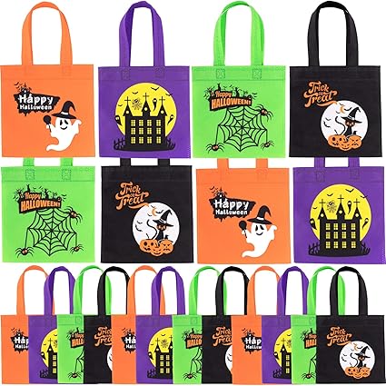 Amazon Com Whaline 24 Pack Halloween Non Woven Bags Trick Or Treat Tote Gift Bags Reusable Candy Goodie Bags With Handles For Halloween Party Favors Toys Games