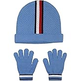 Tommy Hilfiger Boy's Vertical Global Stripe Hat and Glove Set, Mesmerizing Blue, 4-7