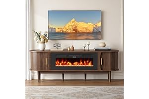 Decofy 70″ Fluted Fireplace TV Stand for 80″ TVs, Remote & Touch Control Adjustable Flame Colors & Temperature, Entertainment Center with Storage, Modern Media TV Console Table for Living Room(Walnut)