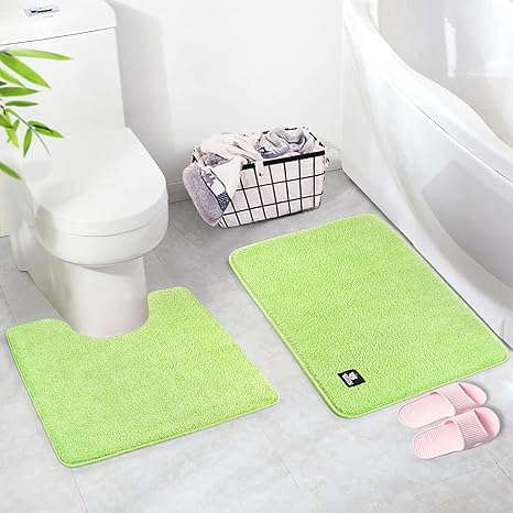 Amazon トイレマット ふかふか といれまっと 人気 トイレ マット 無地 トイレまっと 洗える Toilet Mat 滑り止め トイレ敷きマット おしゃれ 吸水 速乾 トイレ足元マット トイレマット レギュラー お風呂マット40 60cm セット グリーン 55 60cm 40 60cm トイレ