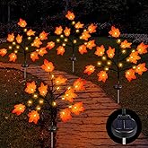 Rossesay 4 Pack Outdoor Fall Solar Lights Decorations Thanksgiving Waterproof Orange Maple Leaf Lights, Autumn Artificial Tree for Halloween Christmas Party Yard Garden Decor, 10 LED 8 Modes