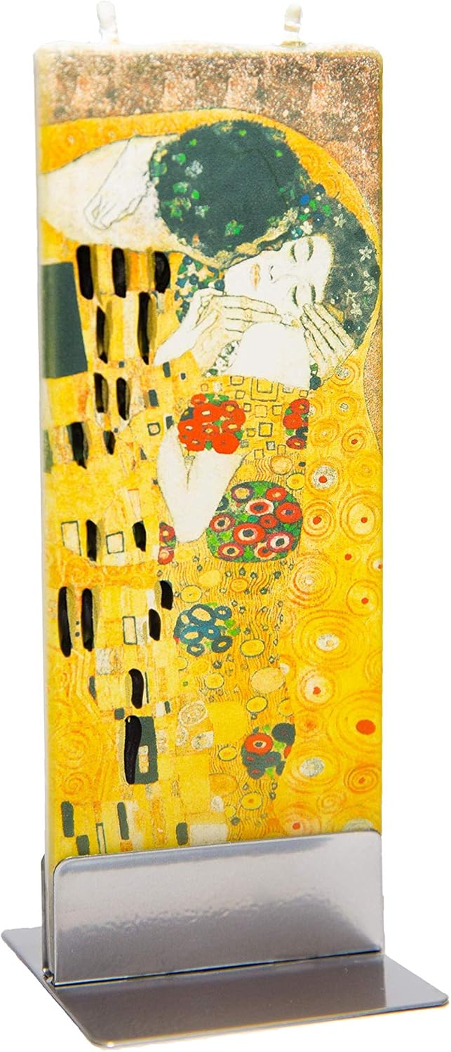 Flatyz Hand Painted Flat Candle| Unscented, Dripless, Smokeless, Decorative | Klimt –The Kiss | Double Wick with Metal Base | Unique Gift Idea and Home Décor Accent: Home & Kitchen