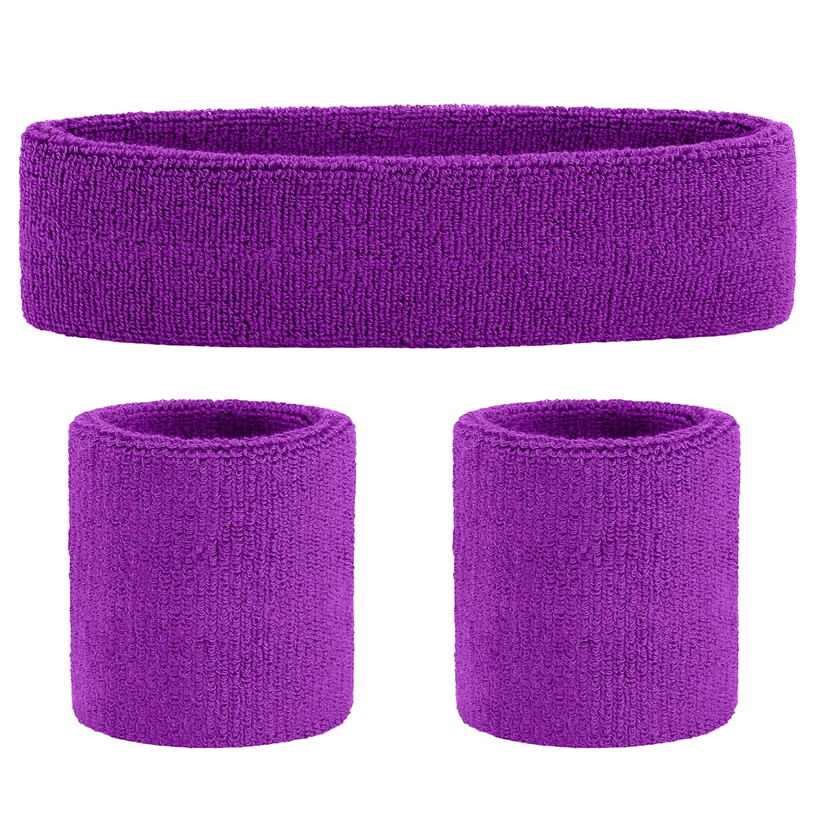 The Fancy Dress® HEADBAND & WRISTBANDS SWEATBANDS SET - NEON RETRO 80S FUN RUN TEAM BUILDING EVENT FANCY DRESS (Purple)