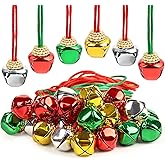 24 PCS Christmas Jingle Bell, Necklace Bells with Rope for Christmas Holiday Party Decoration Supplies (Red, Green, Silver, Gold)