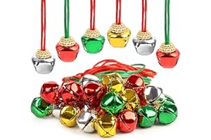 LIGHOON 24 PCS Christmas Jingle Bell, Necklace Bells with Rope for Christmas Holiday Party Decoration Supplies (Red, Green, Silver, Gold)
