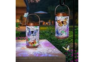 GO2GARDEN 2Pack Outdoor Solar Lanterns Waterproof Butterfly Garden Gifts for Women, Multicolor Solar Outside Lights Metal Patio Lantern for Yard Decor, Backyard, Porch, Mothers Day Gifts for Mom Grandma Wife