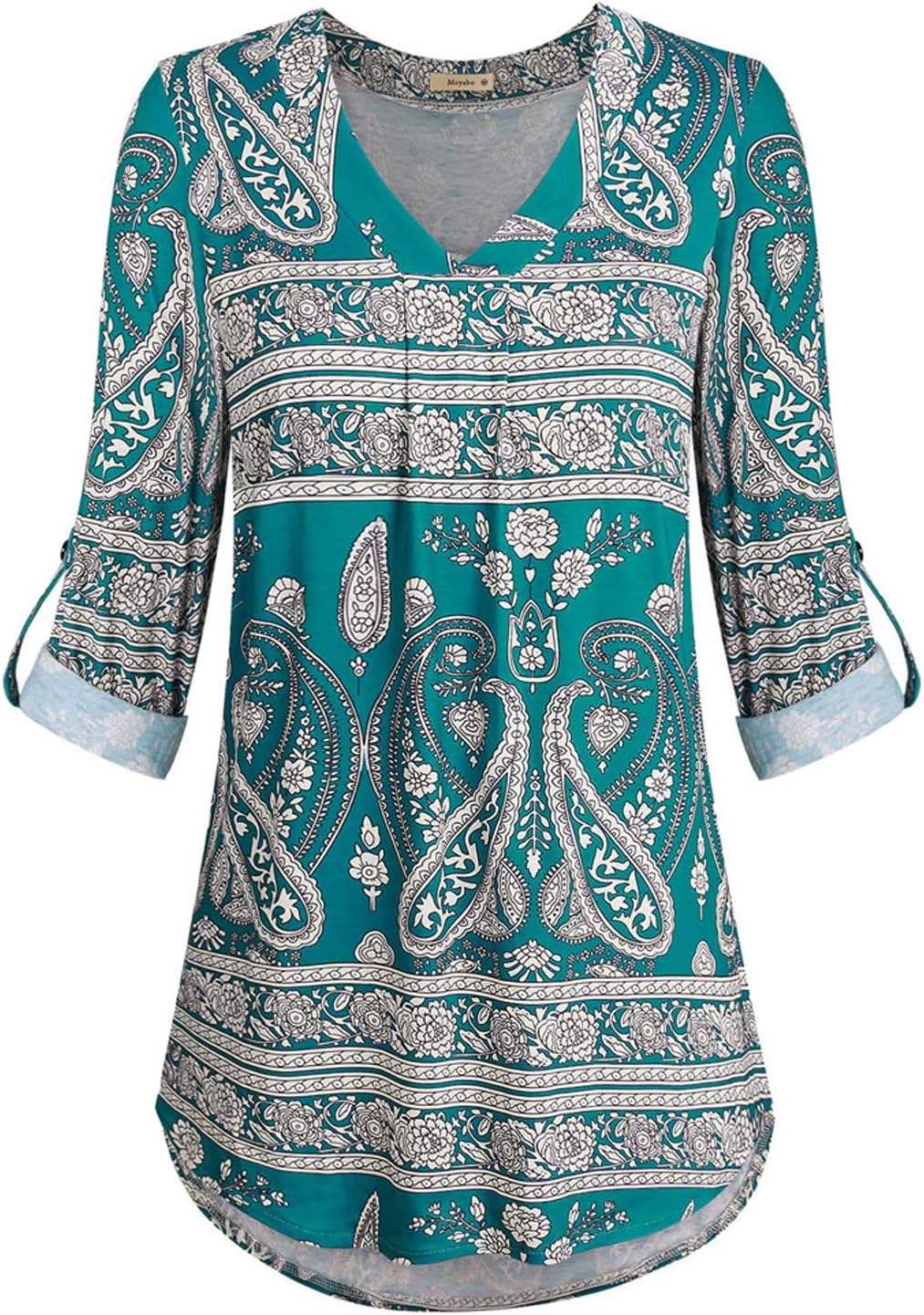 Moyabo Women's 3/4 Cuffed Sleeve Floral Printed V Neck Blouse Shirt Tops