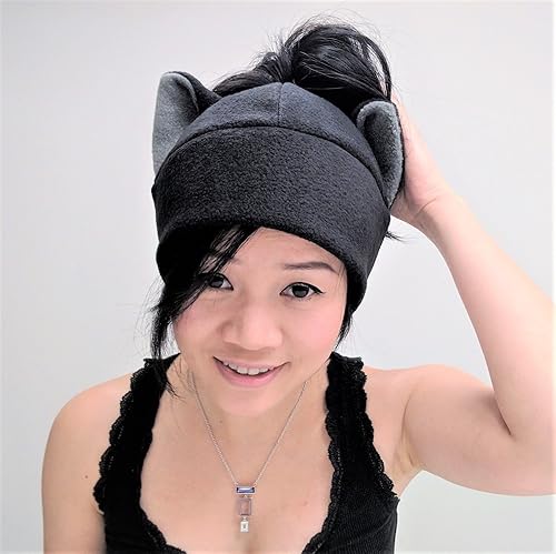 Amazon Com Black Cat Ear Ponytail Hat Messy Bun Toque Beanie
