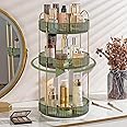 shuang qing Rotating Makeup Organizer for Vanity, High-Capacity Skincare Clear Make Up Storage Perfume Organizers Cosmetic Dresser Organizer Countertop 360 Spinning (Green, 3 Tier)