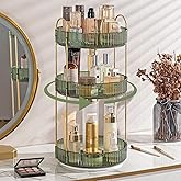 shuang qing Rotating Makeup Organizer for Vanity, High-Capacity Skincare Clear Make Up Storage Perfume Organizers Cosmetic Dresser Organizer Countertop 360 Spinning (Green, 3 Tier)