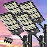 Solar Street Lights Outdoor Waterproof,48000LM 320°Wide Angle Flood Light, LED Solar Parking Light with Motion Sensor and Remote Control for Outdoor, Streets, Courtyards,Parking Garages,4Pack