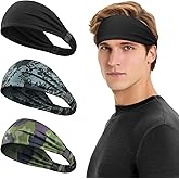 Tumurup Sports Headband, Sweat Bands Headbands Men Workout Head Bands Mens Absorbent Sweatband Quick-Dry Hair Bands Suitable for Workout Football Running Fitness 3 Pack