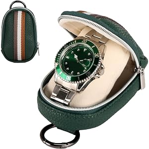 Flyroom Leather Watch Pouch for Travel - Single Watch Bag | Carabiner Clip & Smooth Zipper, Compact Protective Organizer Gift