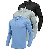 PINSPARK Long Sleeve Polo Shirts for Men Moisture Wicking Golf Shirts Quick Dry Work Hiking Casual Collared Shirt