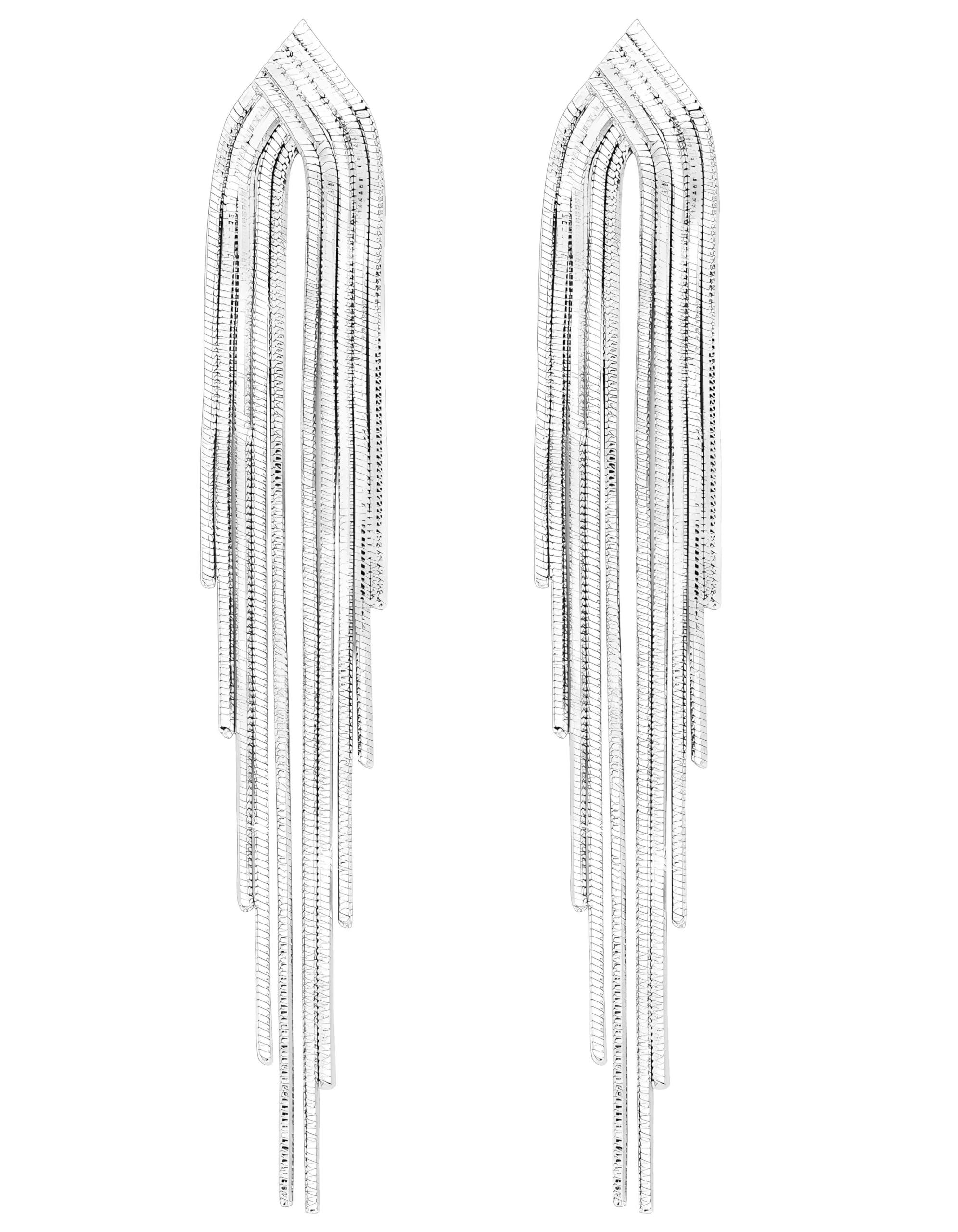 KristLand Retro 925 Sterling Silver Earpin Chain Tassel Long Dangle Stud Earrings White Gold Plated Weddings/Bridal/Woman Jewellery Silver Colour Tassel