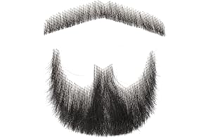 Bromobiz Fake Mustache, Natural Looking Human Hair Fake Beard, Premium Invisible Lace Realistic Costume Beard for Halloween, Parties, Cosplay or Film Makeup (Black Fake Mustache)