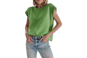 Cnlinkco Womens Cap Sleeve Sweater Casual Sweater Vest Sleeveless Pullover Sweater Loose Fit Sweater Tops Lightweight