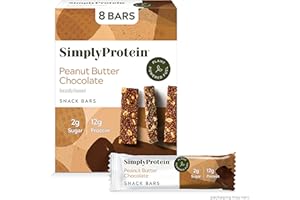 Simply Protein Peanut Butter Chocolate Protein Bars, Vegan Protein Bars Low Sugar High Protein, Gluten Free, 8 Pack