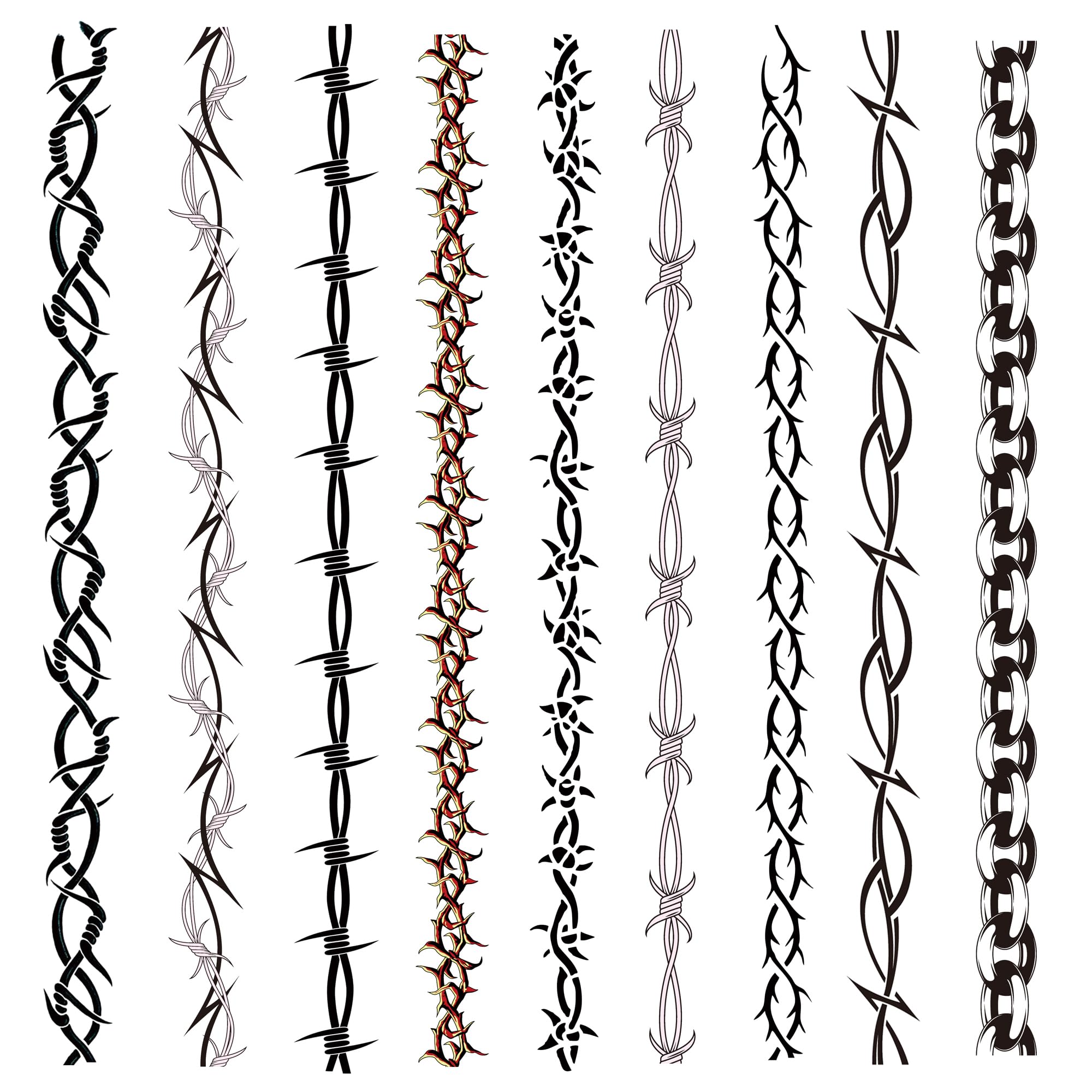 Photo 1 of 9-Sheet Variety Pack of Large Barbed Wire Temporary Tattoos, Long Barbed Wire Armbands Tattoo Stickers for Adults Kids (1.2x13.3 Inches)