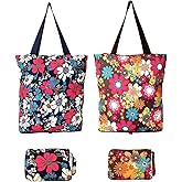 Kitchen Reusable Grocery Shopping Bags Foldable Tote Bag with Zipper Folding Floral Heavy Duty 2 Pack