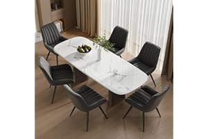 Daluvenix Mid Century Modern Dining Chairs Set of 6, Soft Cushion Upholstered Fabric Kitchen Chairs, Black