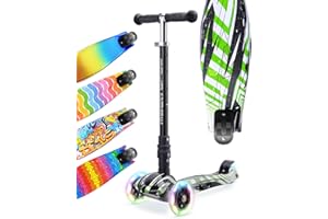 BOLDCUBE Big Fold | Three Wheel Scooter for Children Ages 5-10 Years | LED Wheels with Flashing Lights | Height Adjustable 65