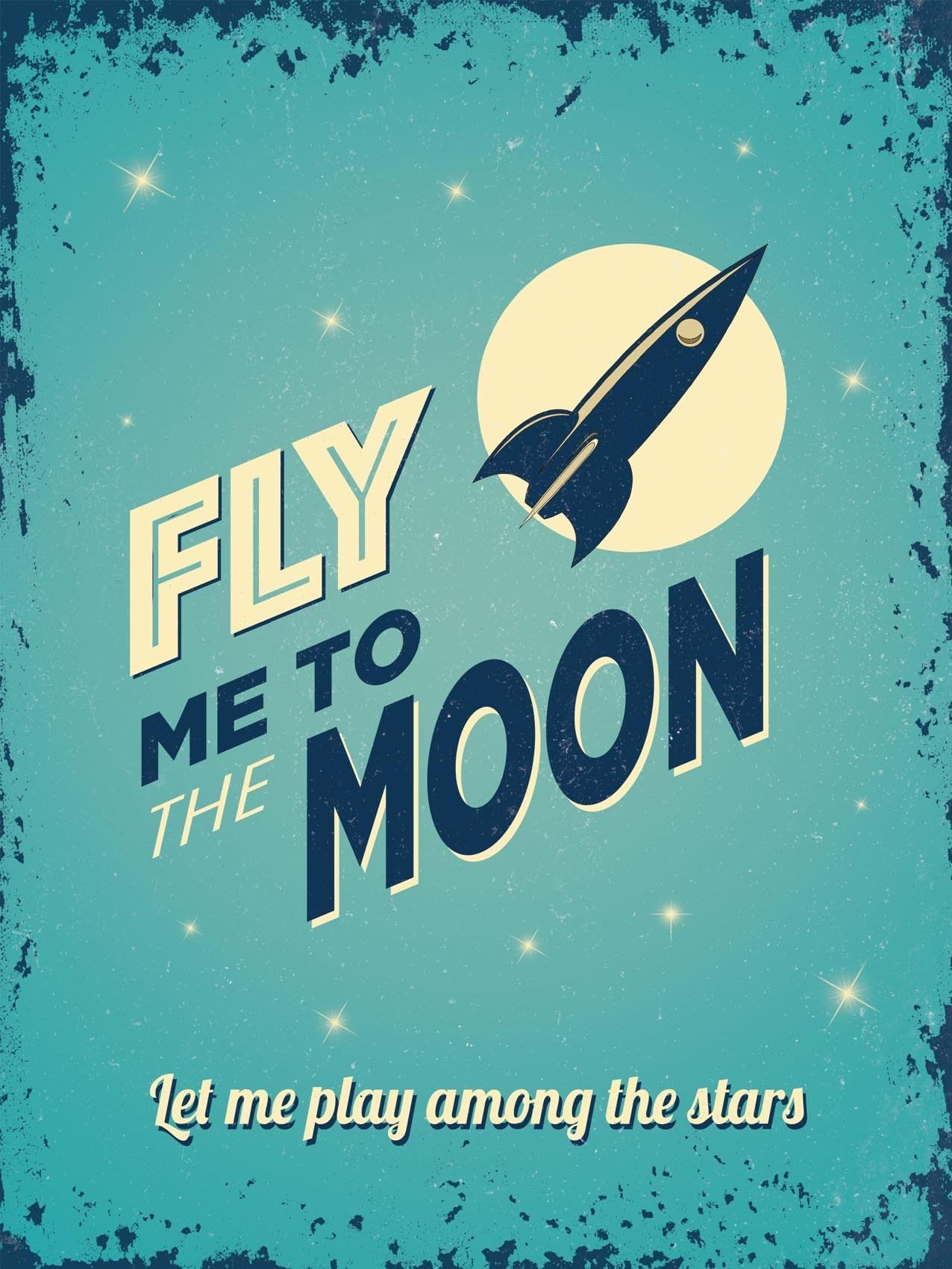 Art/artwork - Licensed Collectibles, Vintage, Antique and Original Designs - Lovely Space Themed Home / Office Decor - Rocket / Space "Fly Me To The Moon"