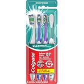 Colgate 360 Deep Clean 4-in-1 Bacteria Removal Toothbrushes, Medium, 4 | Adult Manual Toothbrushes with Multiheight Bristles, Easy To Open, Recyclable Packaging