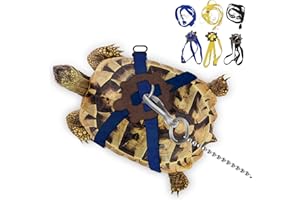 HOKABLE Pet Turtle Leather Harness and Leash - Adjustable Control Leash for Tortoise Supplies (S, Blue)