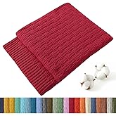 TREELY 100% Cotton Knitted Throw Blanket Couch Cover Blanket(31 x 40 Inches, Red)